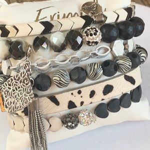 EUC Erimish Zebra Stack 5 stretch-& 1 leather snap cuff, 1 Charm